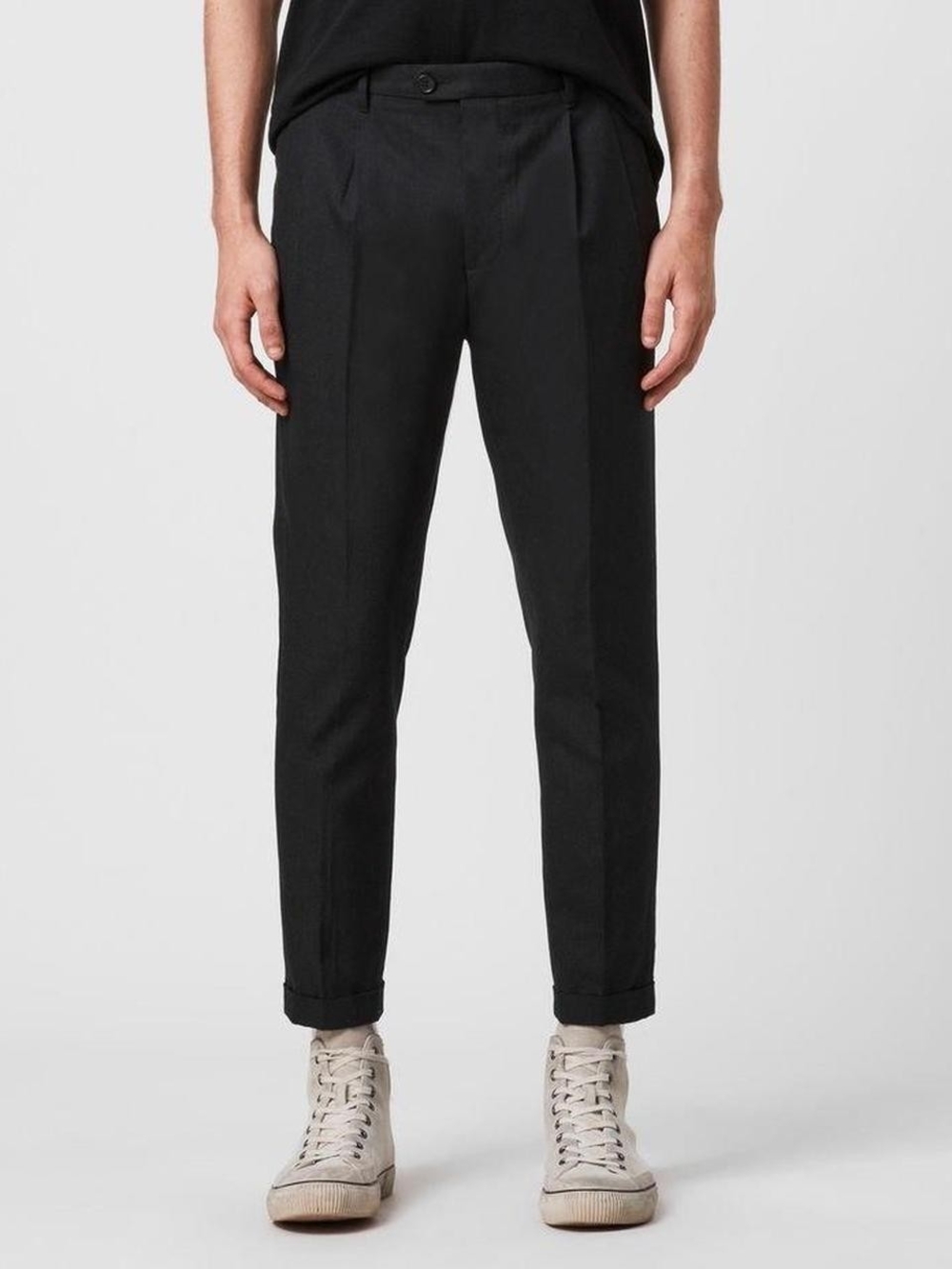 All Saints Tallis Trouser Black Pleated Tapered Cropped Fit Dress Pants Mens 28